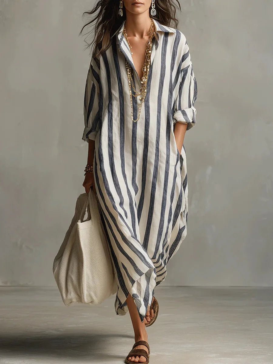 Florence | Robe maxi en lin rayée oversize pour femme
