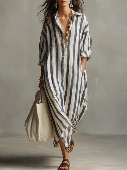 Florence | Robe maxi en lin rayée oversize pour femme