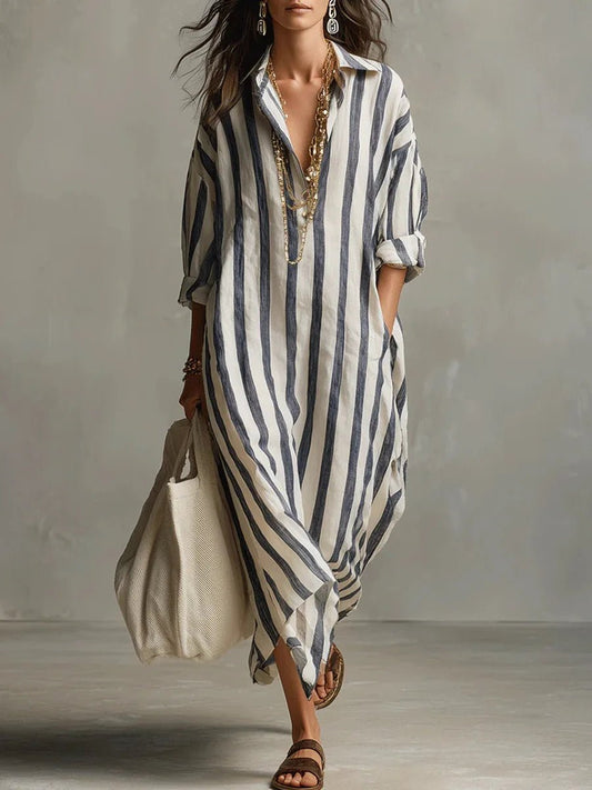 Florence | Robe maxi en lin rayée oversize pour femme