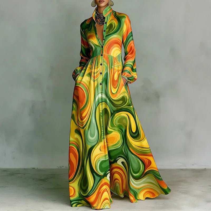 Freya | Robe maxi taille haute à imprimé géométrique pour femme