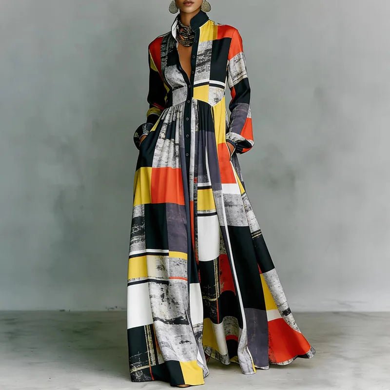 Freya | Robe maxi taille haute à imprimé géométrique pour femme