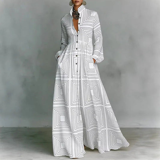 Freya | Robe maxi taille haute à imprimé géométrique pour femme