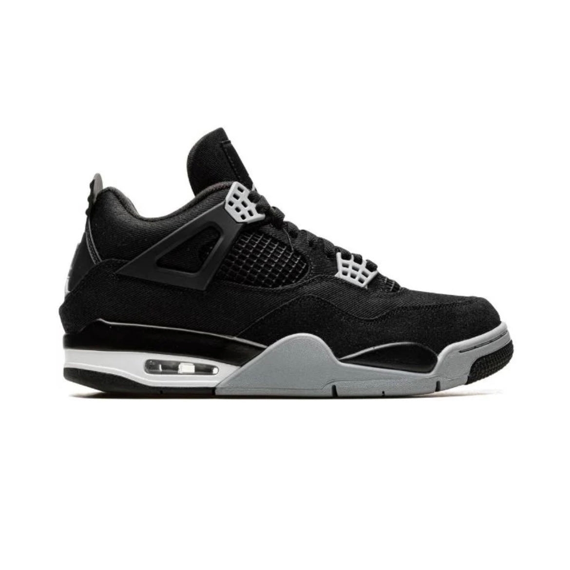 Air Jordan 4 Black Canvas baskets homme et femme en daim noir, vue de profil
