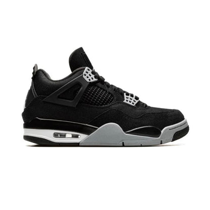 Air Jordan 4 Black Canvas baskets homme et femme en daim noir, vue de profil