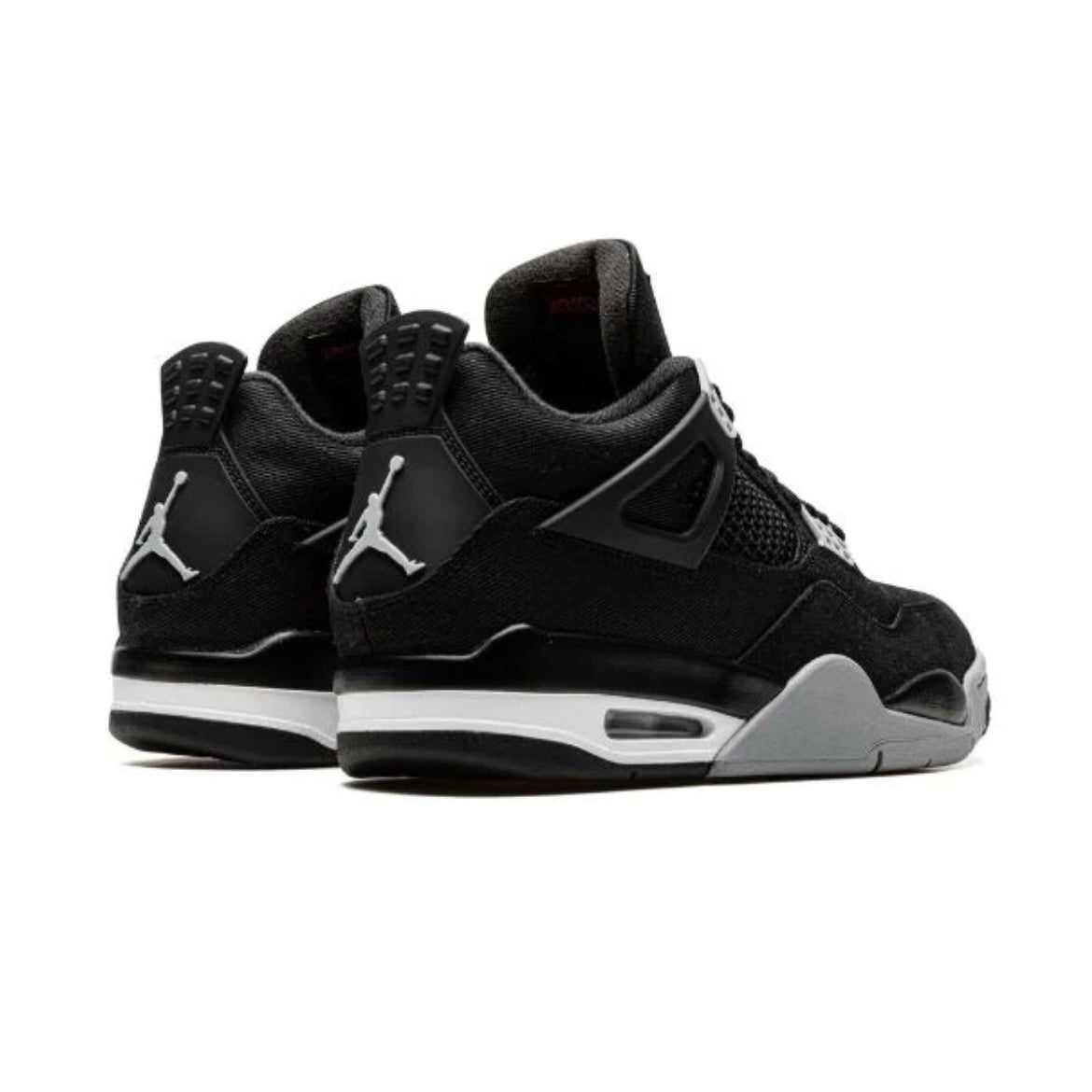Air Jordan 4 Black Canvas baskets homme et femme en daim noir, détail semelle