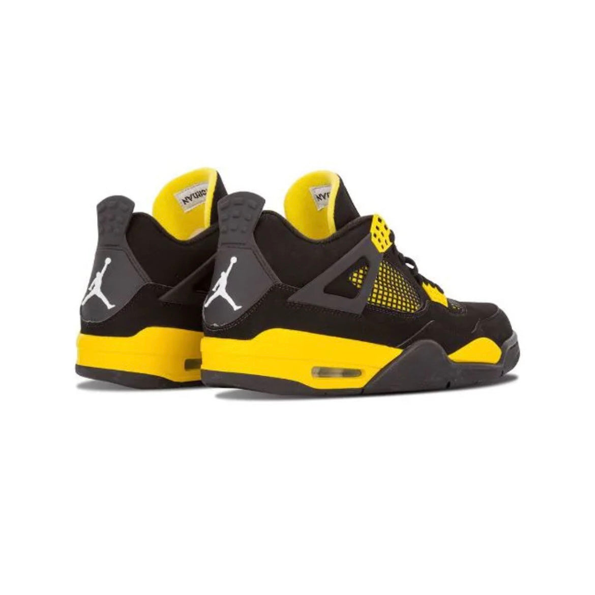Air Jordan 4 Thunder baskets homme et femme en cuir noir jaune, vue de face