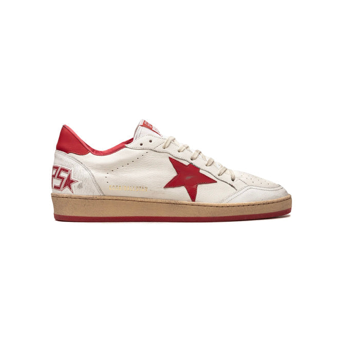 Golden Goose Ball Star Red White Baskets Cuir Vieilli