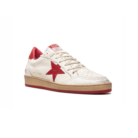 Golden Goose Ball Star Red White Baskets Cuir Vieilli