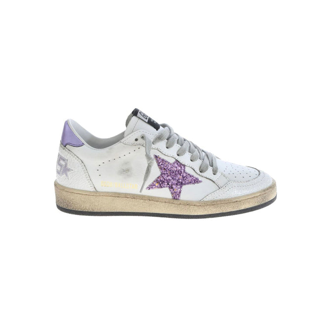 Golden Goose Ball Star Purple White Baskets Cuir Vieilli