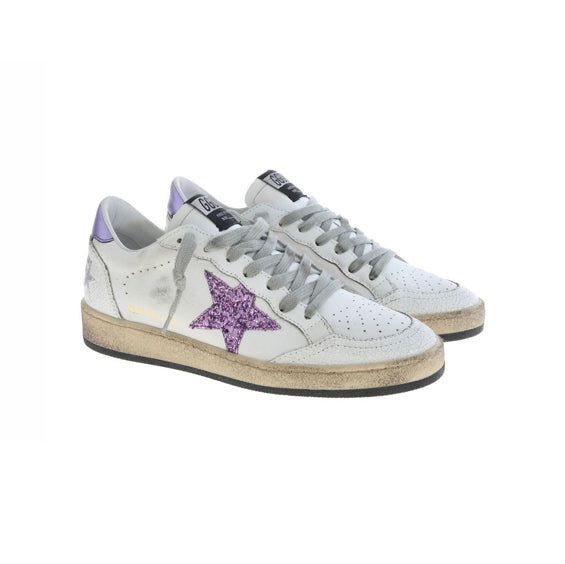 Golden Goose Ball Star Purple White Baskets Cuir Vieilli
