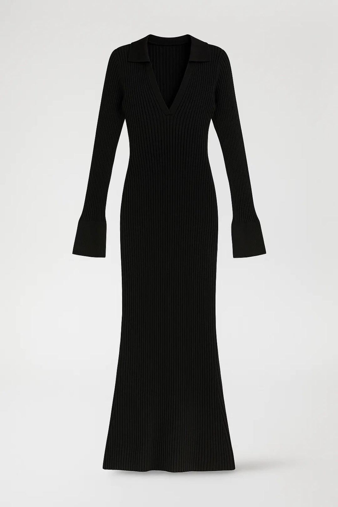 Robe Maxi Femme en Coton Côtelé – Col V Profond et Coupe Ajustée