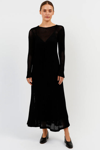Robe Longue Femme en Coton – Manches Longues Tricot Élégant