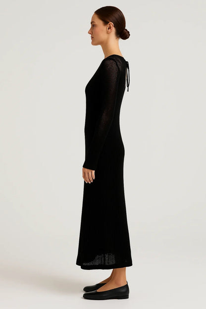 Robe Longue Femme en Coton – Manches Longues Tricot Élégant