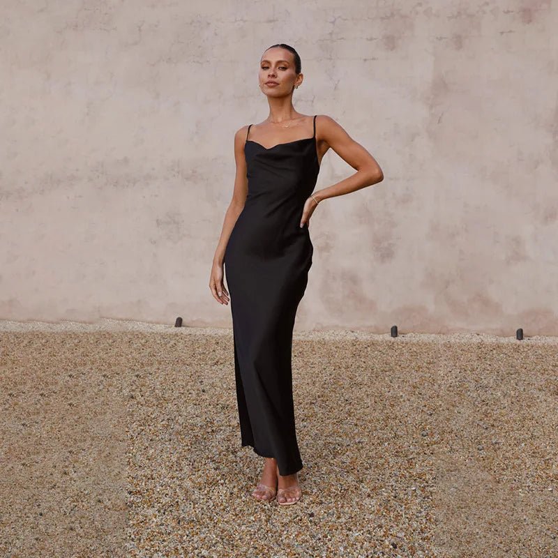 Grace | Robe longue en satin dos nu pour femme avec fente haute