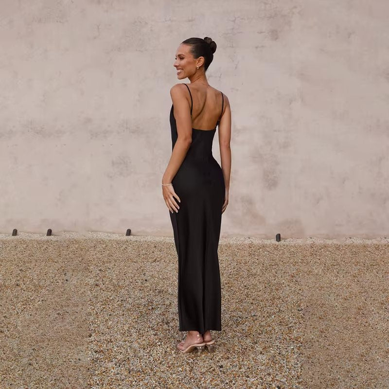 Grace | Robe longue en satin dos nu pour femme avec fente haute