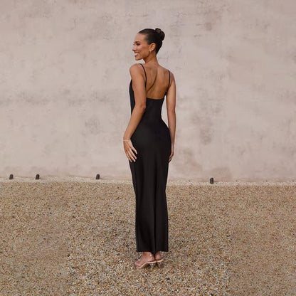 Grace | Robe longue en satin dos nu pour femme avec fente haute
