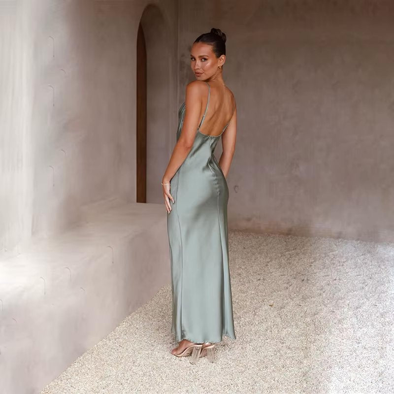Grace | Robe longue en satin dos nu pour femme avec fente haute