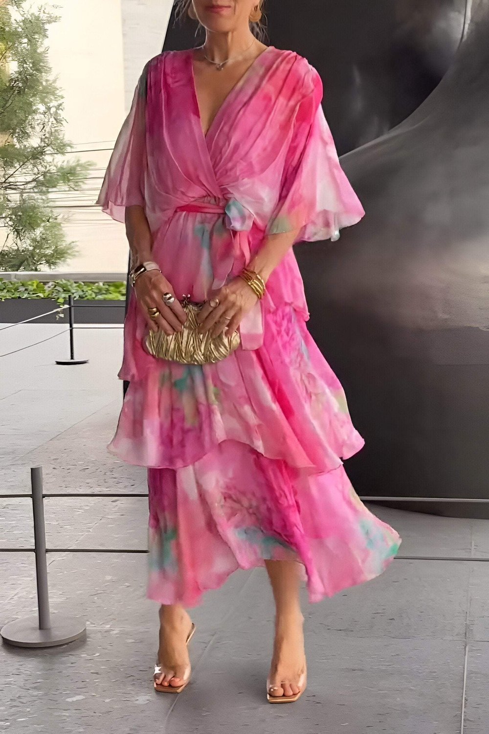 Grace | Robe maxi en chiffon à volants et imprimé floral pour femme
