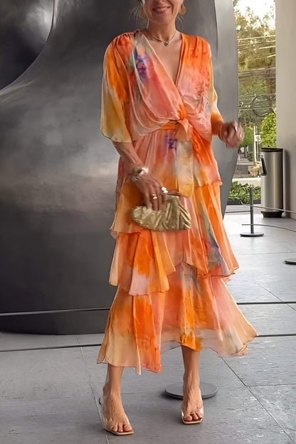 Grace | Robe maxi en chiffon à volants et imprimé floral pour femme