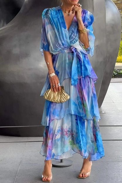 Grace | Robe maxi en chiffon à volants et imprimé floral pour femme