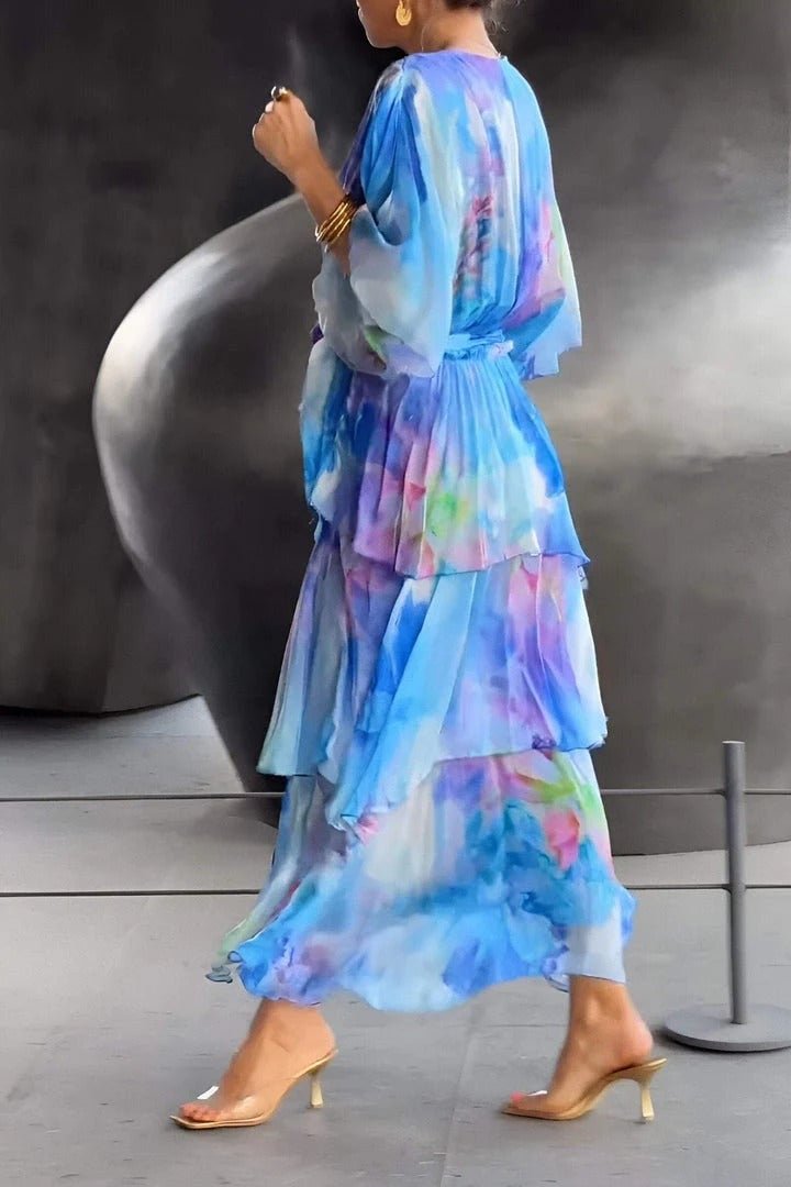 Grace | Robe maxi en chiffon à volants et imprimé floral pour femme