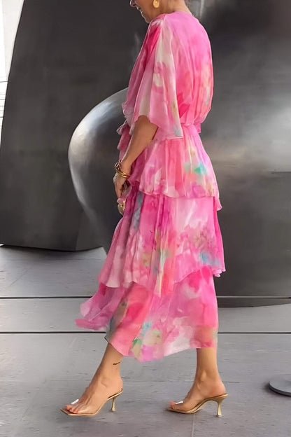 Grace | Robe maxi en chiffon à volants et imprimé floral pour femme
