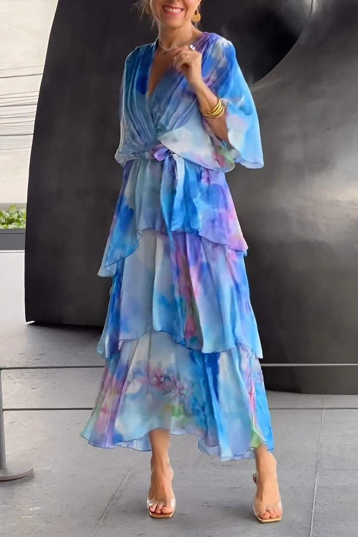 Grace | Robe maxi en chiffon à volants et imprimé floral pour femme