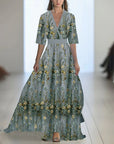 Robe Maxi Fleurie Femme – Col V Taille Ajustée
