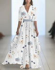 Robe Maxi Fleurie Femme – Col V Taille Ajustée