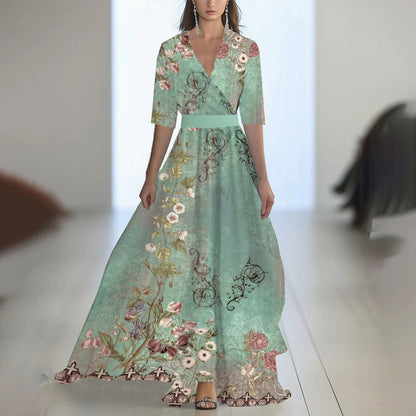 Robe Maxi Fleurie Femme – Col V Taille Ajustée