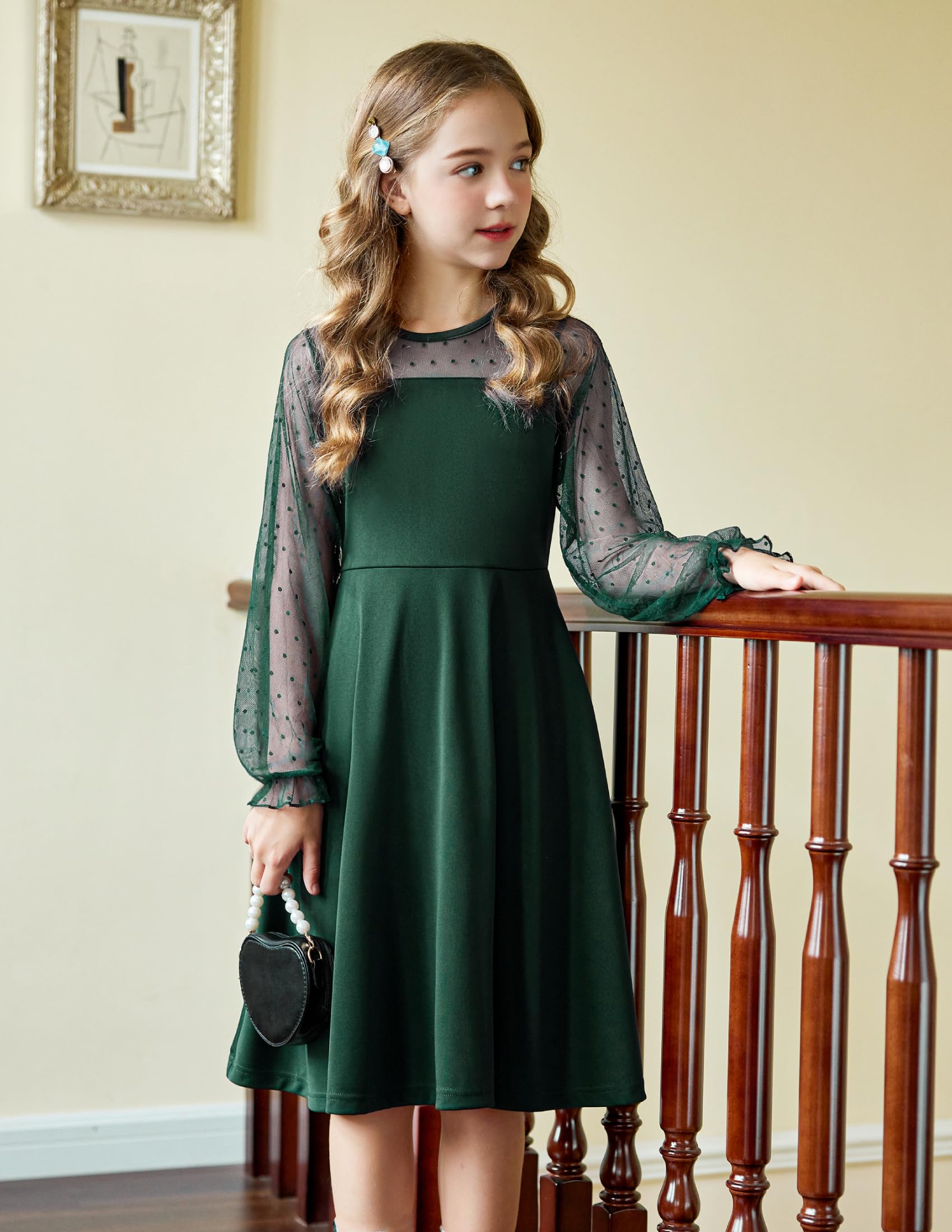 Robe Midi Femme en tissu léger, manches longues, coupe fluide – Menvelo