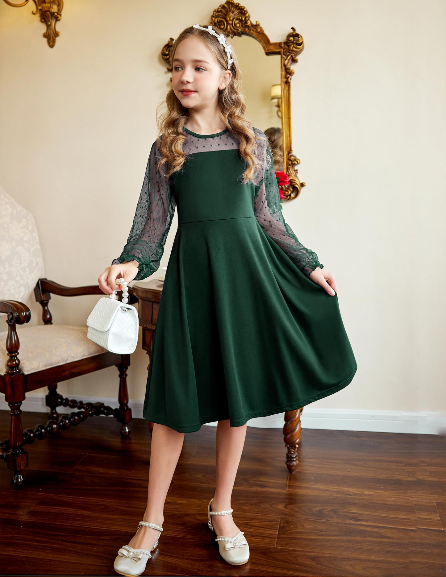 Robe Midi Femme en tissu léger, manches longues, coupe fluide – Menvelo