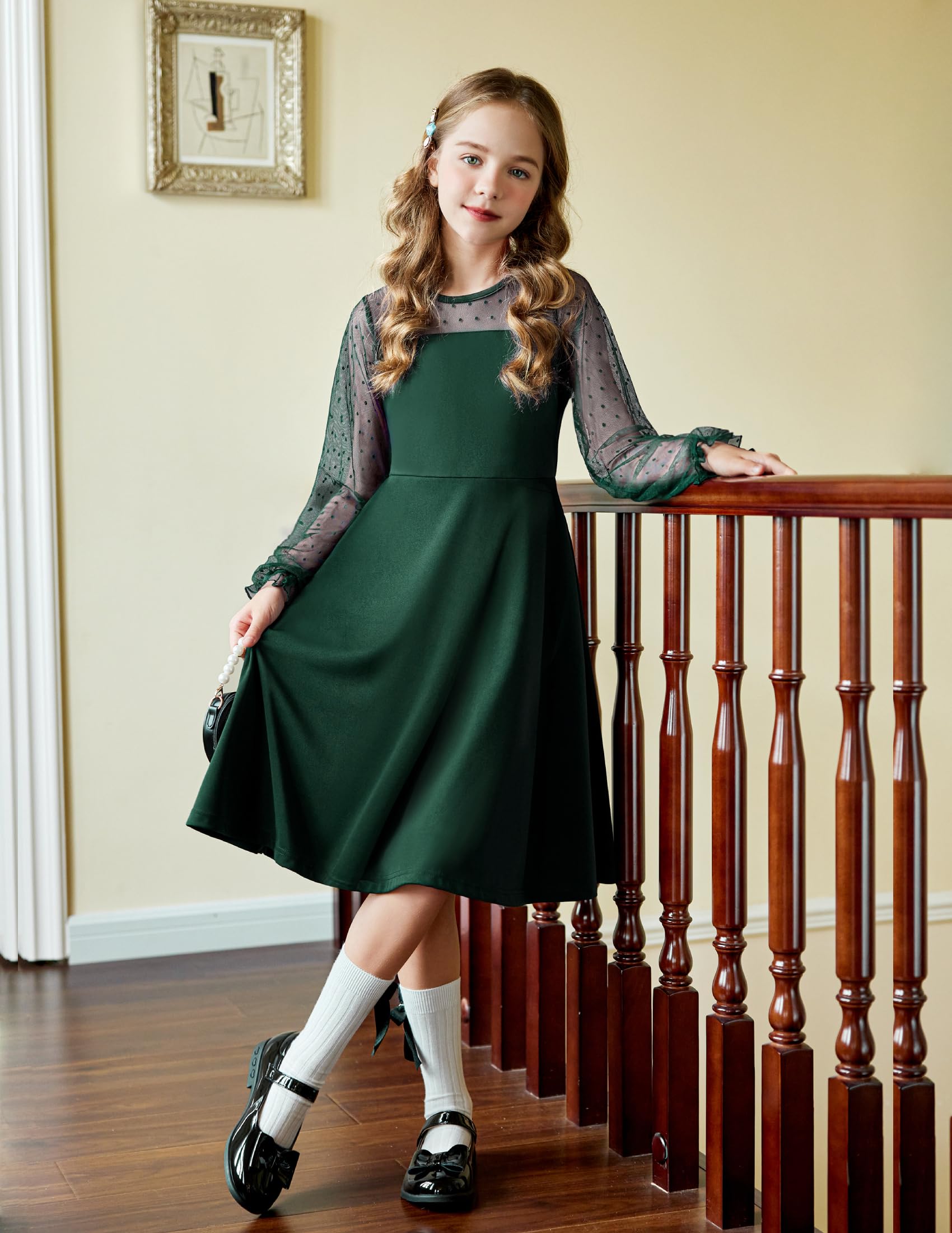 Robe Midi Femme en tissu léger, manches longues, coupe fluide – Menvelo