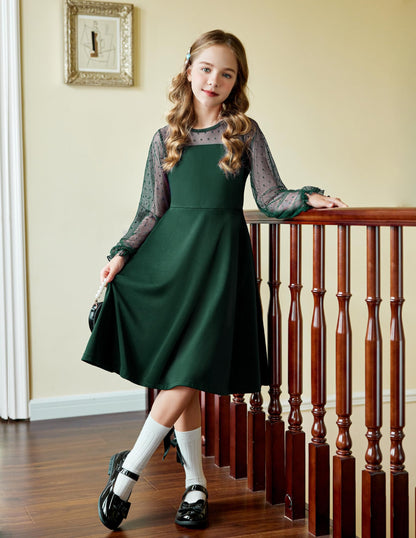 Robe Midi Femme en tissu léger, manches longues, coupe fluide – Menvelo