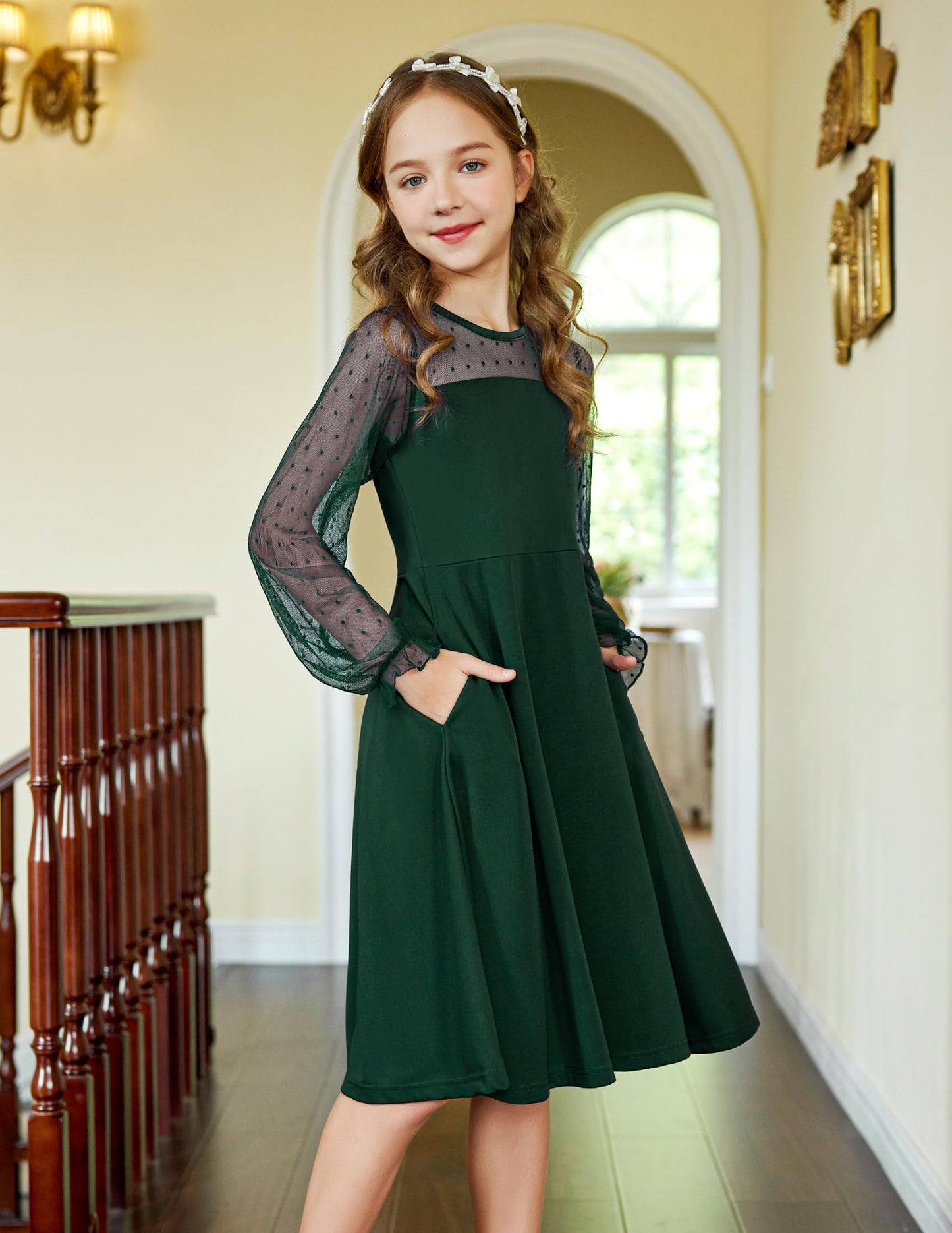 Robe Midi Femme en tissu léger, manches longues, coupe fluide – Menvelo