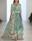 Robe Maxi Fleurie Femme – Col V Taille Ajustée