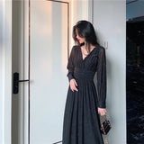 Robe Maxi Femme Coton Pailleté – Décolleté Profond Manches Longues Coupe Fluide