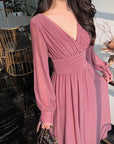 Robe Maxi Femme Coton Pailleté – Décolleté Profond Manches Longues Coupe Fluide