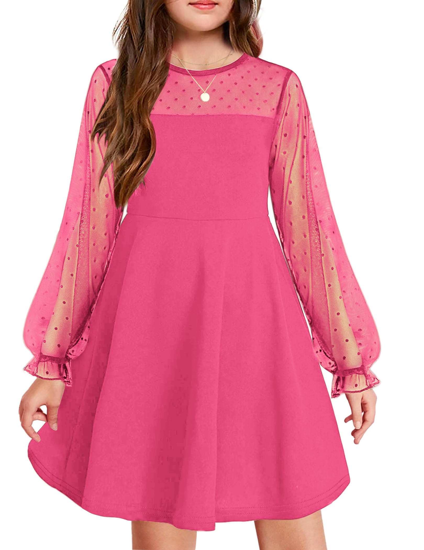 Robe Midi Femme en tissu léger, manches longues, coupe fluide – Menvelo