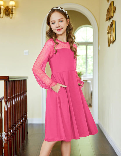 Robe Midi Femme en tissu léger, manches longues, coupe fluide – Menvelo