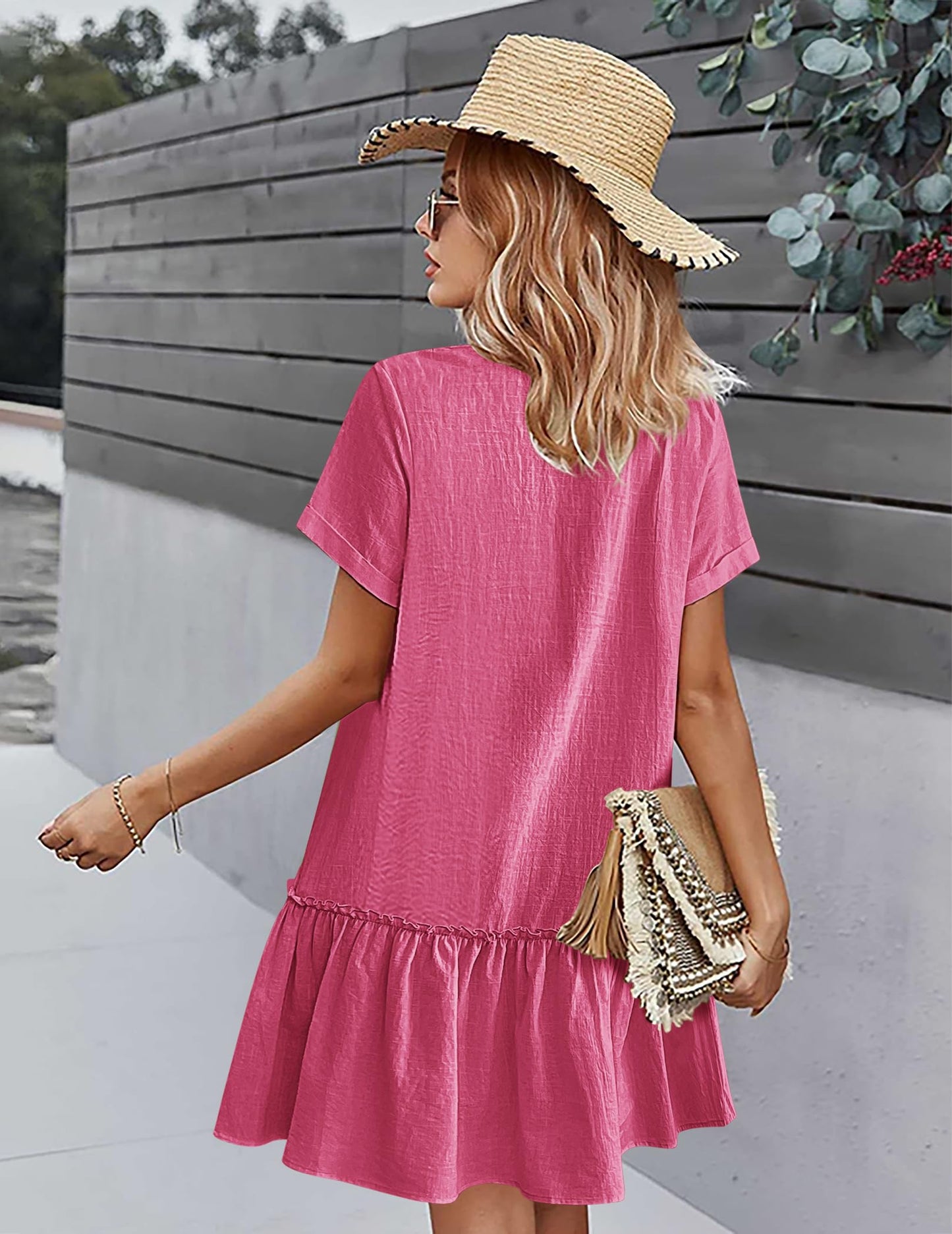 Robe Midi Femme en lin, col V, coupe fluide – Menvelo