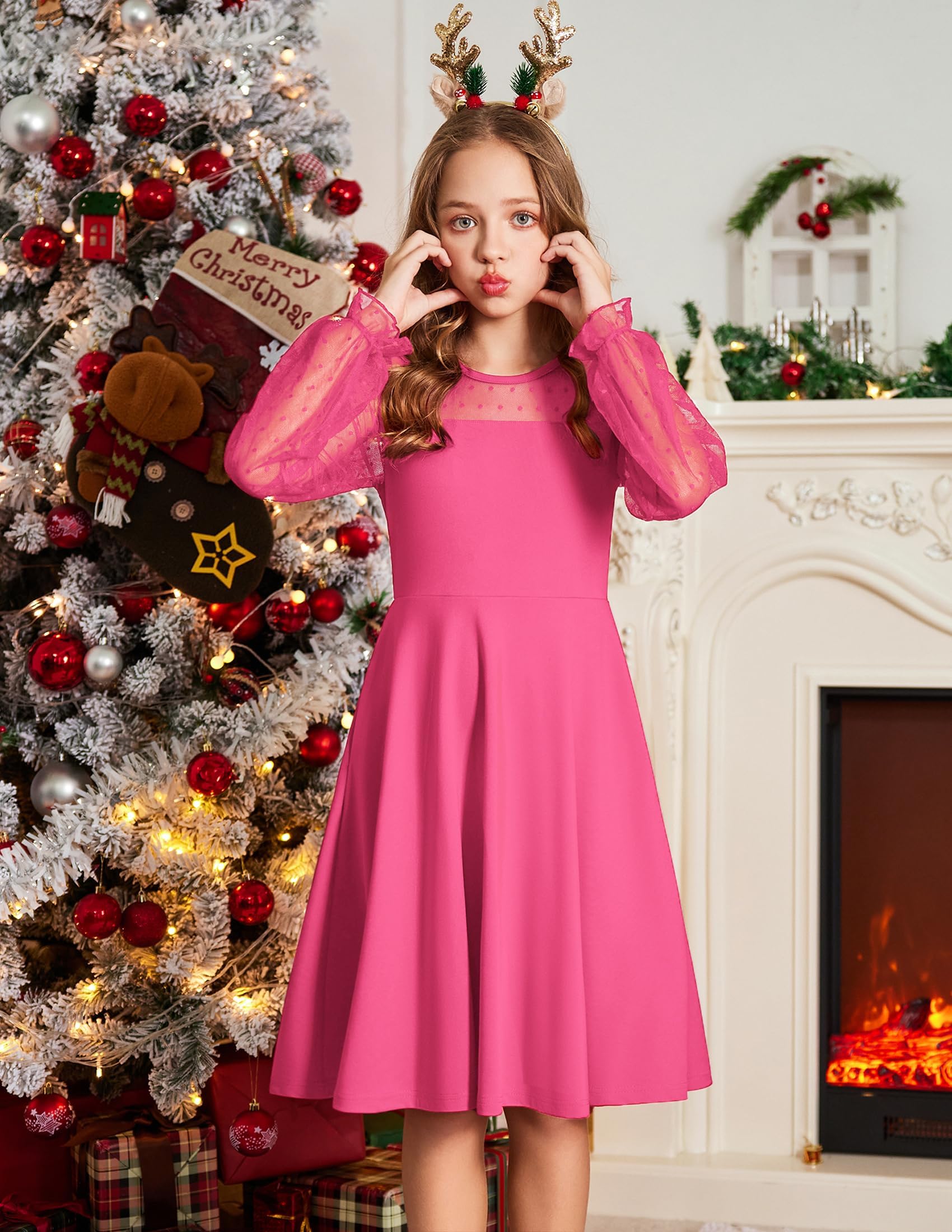 Robe Midi Femme en tissu léger, manches longues, coupe fluide – Menvelo