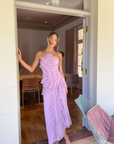 Robe Midi Femme à Col Licou Plissée – Détails Volants Élégants