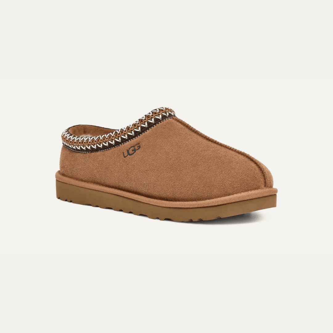 UGG Tasman Chestnut chaussons homme et femme en daim et peau de mouton marron chestnut, vue de face