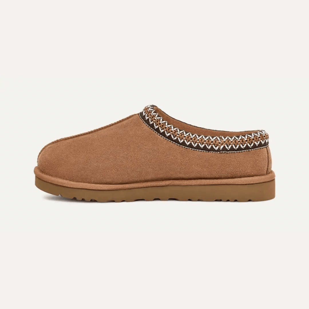UGG Tasman Chestnut chaussons homme et femme en daim et peau de mouton marron chestnut, détail semelle
