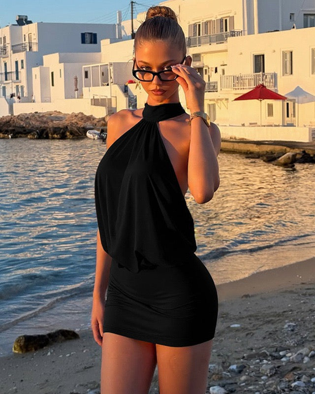 Robe Mini Femme en tissu léger, dos nu, coupe confortable – Menvelo