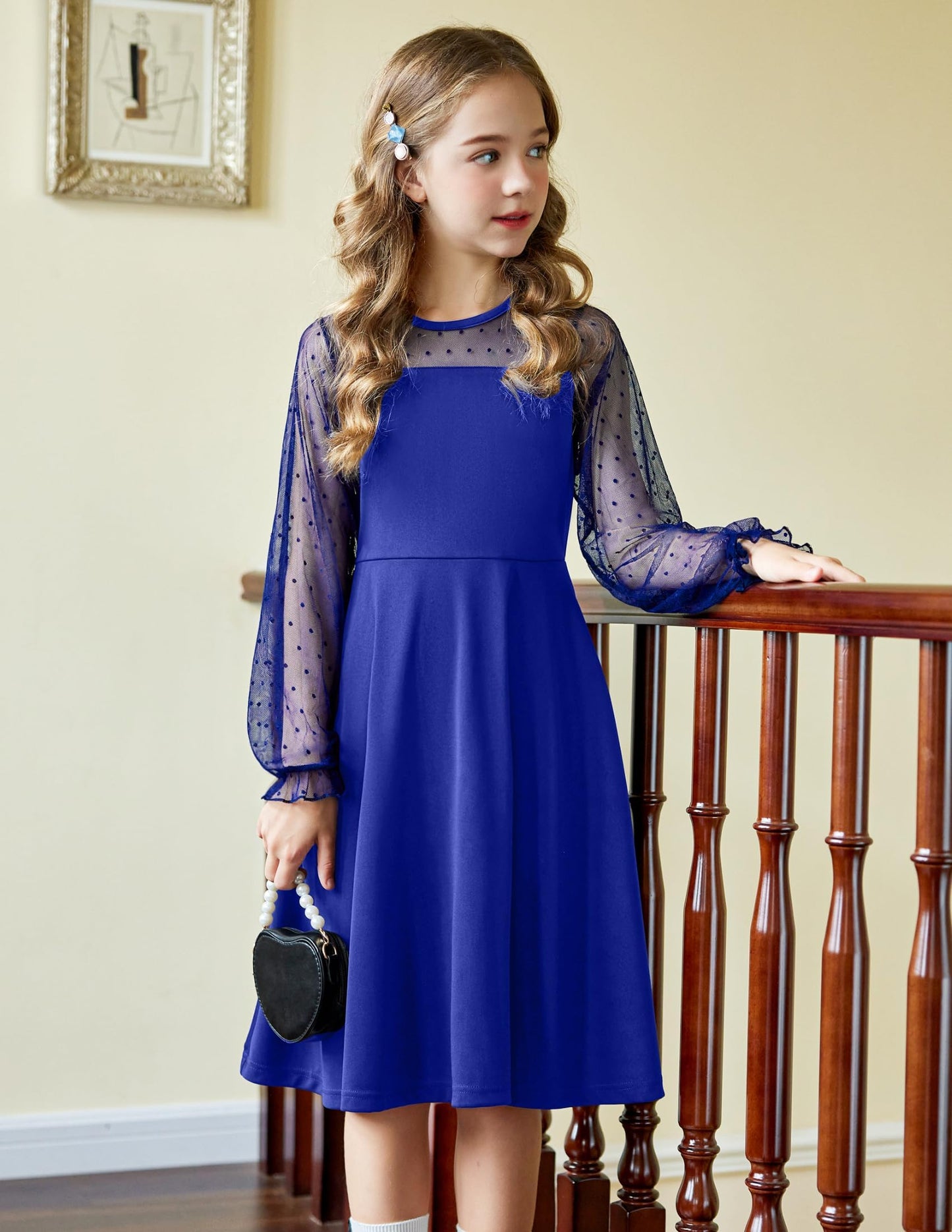 Robe Midi Femme en tissu léger, manches longues, coupe fluide – Menvelo