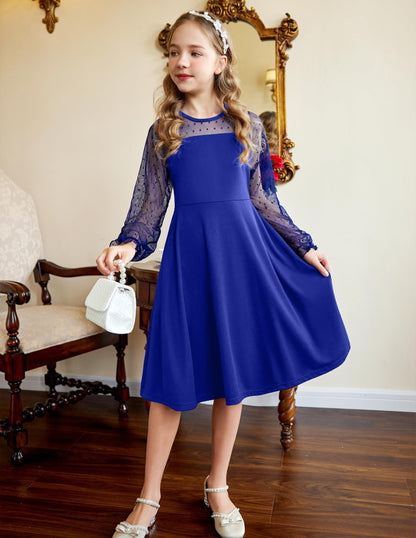 Robe Midi Femme en tissu léger, manches longues, coupe fluide – Menvelo