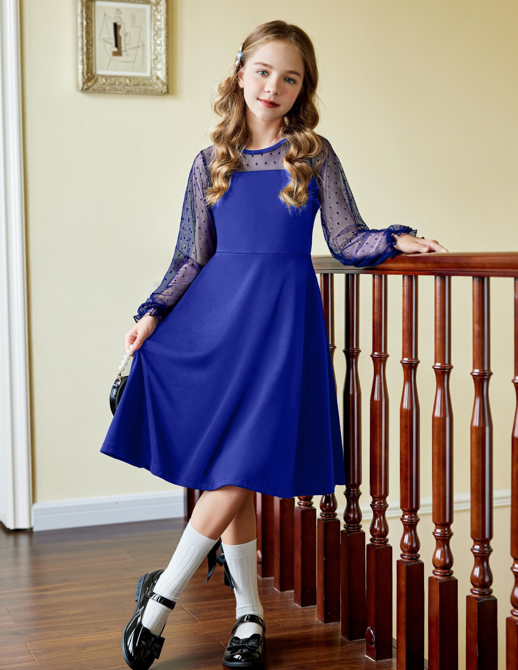 Robe Midi Femme en tissu léger, manches longues, coupe fluide – Menvelo