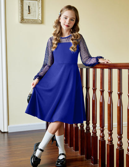 Robe Midi Femme en tissu léger, manches longues, coupe fluide – Menvelo